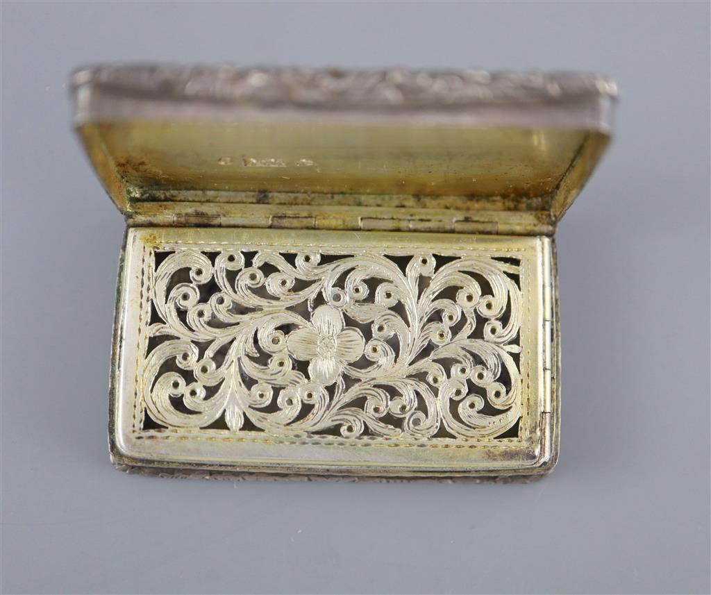 An early Victorian silver castle top rectangular vinaigrette by Nathaniel Mills,